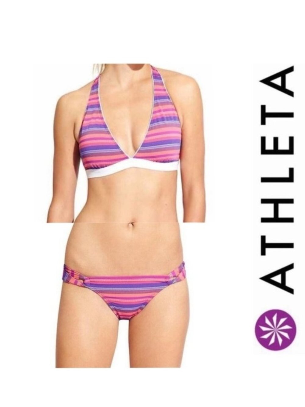 Athleta | "Beach Jazz" Tulum T-back Bikini Top and Loop Bottoms | Size Large